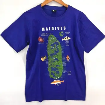 Nejlepší Kvalita Vintage Muži Ležérní Retro Krátký Rukáv Maledivy Grafické T-Shirt M Obrázek