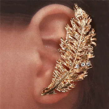 Nové Módní Featehr ucho manžety náušnice zlaté barevné Slitiny crystal, peří ucho klipy pro ženy, ucho Punk Šperky Dárek Obrázek