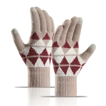 Nové pletené rukavice pro muže a ženy, na podzim a v zimě s fleece zesílená studené-důkaz, že dotykový displej na kole prsty teplé rukavice Obrázek