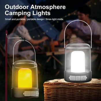 Nové Přenosné Camping Lantern Retro Dobíjecí Světlo Plamene Svítilna 3 Režimy Osvětlení pro Domácnost LED Svítilna Outdoor Camping Světlo Obrázek