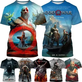 Nový Bůh Války Plakát Tištěný Prodyšný Krátký Rukáv Grafické T Košile Muži Cool Video Hry Hip Hop Stylu Streetwear Topy Tees Obrázek