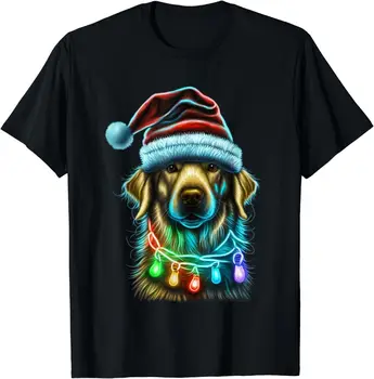 NOVÝ Zlatý Retrívr Legrační pes Vánoční Santa Klobouk světla tree T-Shirt S-3XL Obrázek