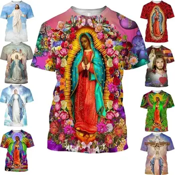 Panna Marie, Ježíš, Bůh Grafické T Košile pro Muže 3D Buddhismus Bohyně Milosrdenství Tisk Tričko Matka Mary Krátký Rukáv Děti Topy Obrázek