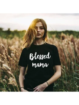 Požehnaný Máma Tričko Letní Tumblr Dámy Máma Ležérní Topy Mama T Shirt Ženy Krátký Rukáv Tee Díkůvzdání, Den matek Dárek Obrázek