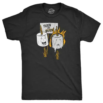 Pánské Zapnout Nebo Spálit T Tričko Vtipné Táboráku Marshmallow Smores Vtip Tričko Pro Kluky s dlouhými rukávy Obrázek
