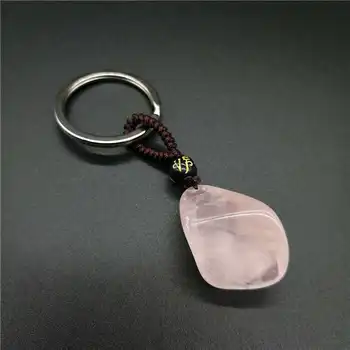 Přírodní Rose Quartz Crystal Stone Klíčenka Rudy Energie Kamene Přívěsek Šperky Obrázek