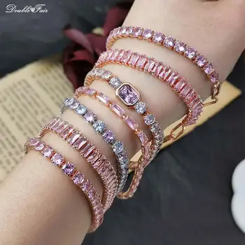 Romantický Růžový Krystal Tenis Náramky pro Ženy, Ženy, Trend Lesklými Zirkony Nastavitelné Skládací Spona Řetěz na Ruku Šperky Obrázek