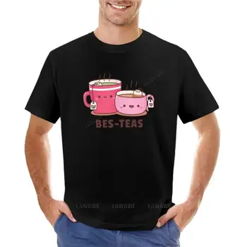 Roztomilé Šálky Bes Čaje Kámošky T-Shirt tees kočka košile, t košile pro muže bavlna mužské o-krk tričko Obrázek