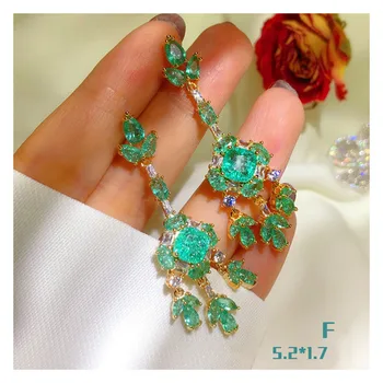S925 Jehly Náušnice Pro Ženy Střapce Umělé Smaragdové Drahokam Luxusní Jemné Šperky Svatební Temperament Brincos Obrázek
