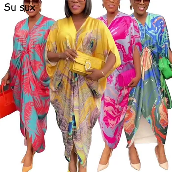 Satin V Neck Maxi Šaty Plus Velikosti Africké Šaty Pro Ženy, Tradiční Ghana Dashiki Muslimské Abaya Bazin Riche Původní 2023 Rob Obrázek