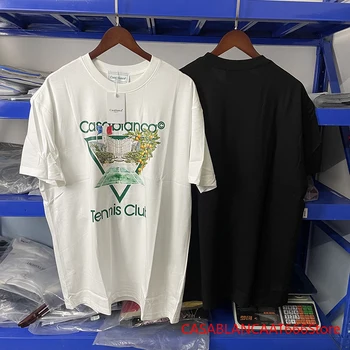 Skutečná Francie Casablanca Tennis Club T Shirt Tisk V Černé, Bílé Bavlněné Tričko Harajuku Muži Oblečení Obrázek