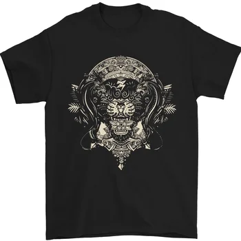 Starožitný Maya, Aztec Tygr Umění Tribal Tetování T-Shirt 100% Bavlna Obrázek