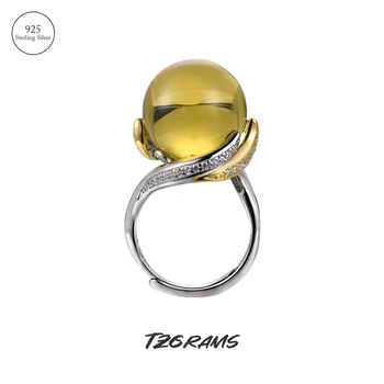 TZgrams Přírodní Drahokam Amber Ring pro Ženy Míč Vintage Nepravidelné Prstu Prsteny, 925 Sterling Silver Jemné Šperky Dárek Obrázek