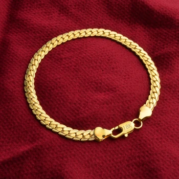 Velkoobchodní 18k Gold Á 5mm do stran Řetěz Náramky pro Muže, Ženy 20cm Módní Zlaté Barvy Pánské Náramek Strana Šperky Dárkové Obrázek