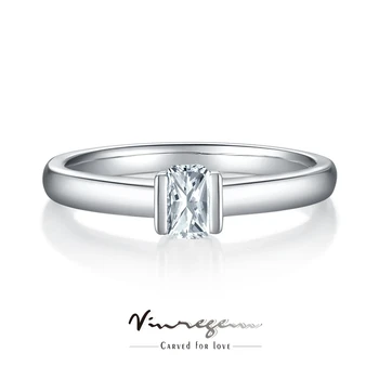 Vinregem 18K Bílé Zlato 925 Sterling Silver Radiant Cut 3*5 MM Skutečné Moissanite Diamanty Zásnubní Prsten pro Ženy Jemné Šperky Obrázek