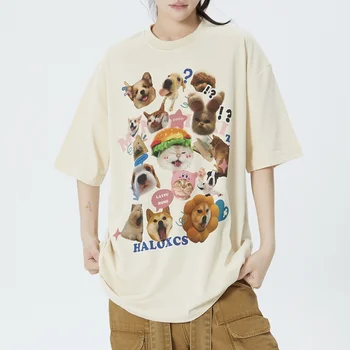 Vintage Grafické T Košile, Kočka, Pes, Tisk Ženy Šaty Letní Ležérní Nadrozměrné T Košile Ženy Kawaii Ženy Oblečení Topy Korejské Obrázek