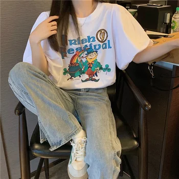 Volné Karikatura Ležérní In Retro Tričko Ženy, T-košile Topy Japonské Kawaii Ulzzang Ženské Korean Harajuku Oblečení Pro Ženy Obrázek