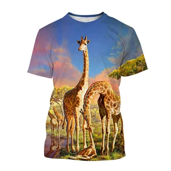 Zvíře Žirafa 3D Tisk T Košile Pro Muže Ležérní Volné Kolem Krku Tees Módní Ženy, Roztomilé Tričko Prodyšné Letní T-shirt Obrázek