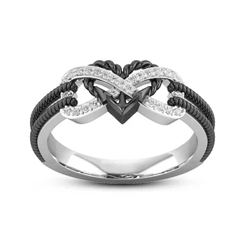 Černá Dvojitá Barva Nekonečno Srdce Ring Pro Ženy Věčnost Nekonečné Lásky Romantický Prsten Zásnubní Výročí Šperky Dárek Obrázek
