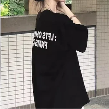 Černé originální krátké rukávy T-shirt ženy je design smysl výklenku oversize volné bavlněné tričko top in trend Obrázek