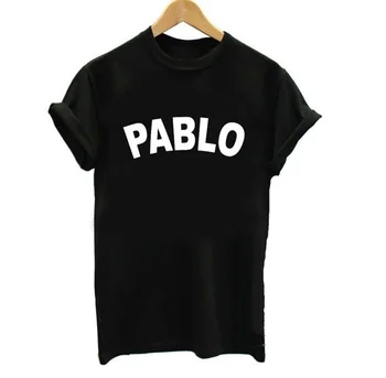 Ženy T košile Pablo Dopis Tisk Bavlna Casual Vtipné Tričko Pro Lady Black Top Tee Bederní Obrázek