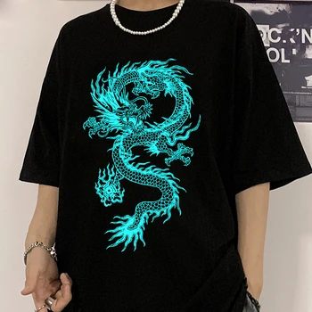 Ženy T-shirt Ulzzang Harajuku Vintage Gothic Dragon Tisk Krátký Rukáv T Košile Letní Volné, Ležérní Streetwear y2k Oblečení Topy Obrázek